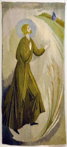 Наталия Озерная. Гобелен. Диптих "Преподобный Сергий Родонежский". Левая часть "Восхождение". 1991 , 170х70. Выставка в "Доме национальностей", 20 октября - 9 ноября 2014. Наталия Озерная. Гоб…