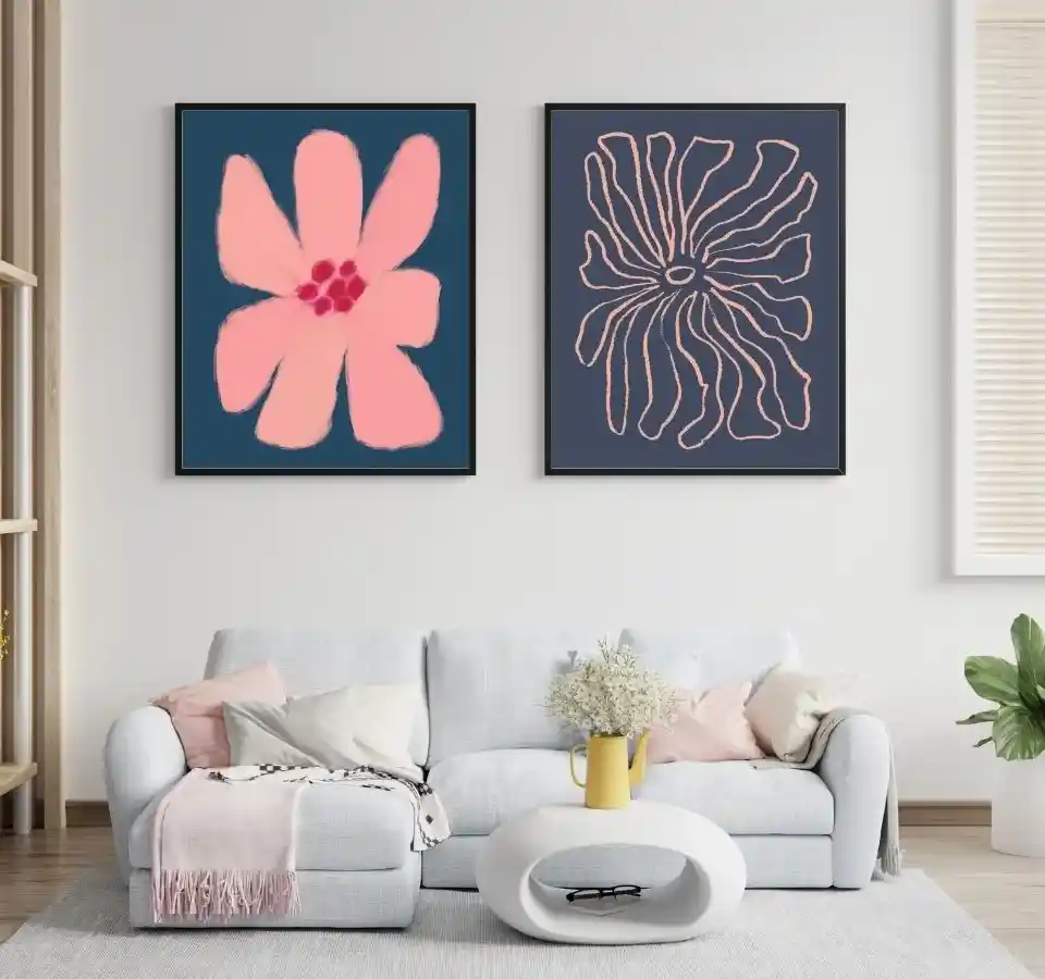 Pink Dark Blue Flower Art Prints Pink Dark Blue Flower Art Prints